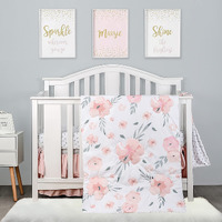 Pinnkku 4-Piece Crib Bedding Set For Boy Girls, Includes Crib Skirt, Blanket, Crib Sheet & Diaper Bag, Crib Baby Bedding, Floral, Standard Crib Size
