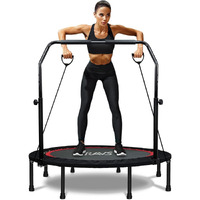 Ravs Mini Trampoline For Kids Adults 40""/48"" Foldable Fitness Rebounder Kids Trampoline With 5 Levels Height Adjustable Handle Resistance Bands Indoor Workout