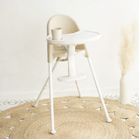 Funny Supply 3-In-1 Cute Folding High Chair, Perfect Modern Space Saving Highchair With Detachable Double Tray, 3-Point Harness, Cream Color