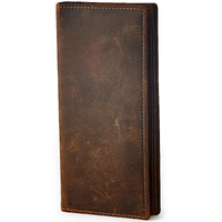 Brass Tacks Leathercraft Vintage Top Grain Leather Long Wallet For Men Dark Brown Cowhide Bifold Wallet Gift Box