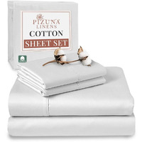 Pizuna Pure 100% Cotton Sheets Queen Size, Luxurious 400 Thread Count Long Staple Cotton Sateen Sheets Queen With 15"" Deep Pocket (Combed White Cotton Sheets Queen)
