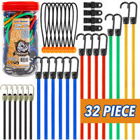 Cartman 32 Piece Bungee Cords Assortment Jar Includes 10"" 18"" 24"" 32"" 40"" Bungee Cord With Hooks, 8"" Canopy Tarp Ball Ties And Tarp Clips