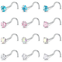 Zs 9-12Pcs 20G Surgical Stainless Steel Nose Stud Ring Piercing Nose Bone/L Shaped/Nose Screws Rings Set (12Pcs Nose Screws Style)