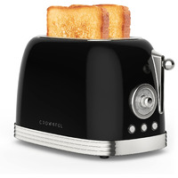 Crownful 2-Slice Toaster, Extra Wide Slots Toaster, Retro Stainless Steel With Bagel, Cancel, Defrost, Reheat Function And 6-Shade Settings, Removal Crumb Tray, Black