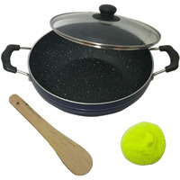Non Stick Kadai With Glass Lid All Purpose Pan Non Stick Kadhai Deep Stir Fry Pan With Glass Lid For Gas And Induction Cook Tops Aluminium Kadhai Deep Fry Pan Nonstick 2.2 Litre