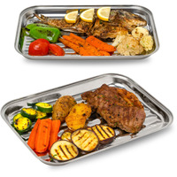 Gourmeo Bbq Grill Pans - Set Of 2 - Stainless Steel Grill Griddle W/Holes For Gas Or Electric Stove Tops - Outdoor Flat Top Grilling Pan For Vegetables And Meats