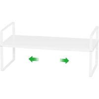 Wejipp Cabinet Organizer Shelf Expandable Cabinet Space Rack Stackable Shelves Adjustable Storage Shelf Riser For Kitchen Pantry Office,10.24"" D,White