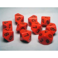 Chessex Dice Sets: Opaque Orange With Black - Ten Sided Die D10 Set (10)