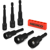 Neiko 10190A Magnetic Nut Driver Set, 6 Piece Impact Nut Driver Set, Sae, 1/4    To 9/16   , 2-9/16    Long Nut Driver Bit Set For Impact Drill, Cr-V