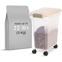 Iris Usa Weatherpro Airtight Dog Food Storage Container, Up To 22 Lbs, Attachable Wheels, For Dog Cat Bird And Other Pet Food Storage Bin, Keep Fresh, Translucent Body, Clear/Almond