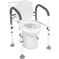 Vaunn Deluxe Folding Safety Toilet Rail, Adjustable And Foldable Toilet Safety Frame, Bathroom Handrail Assist Grab Bar Handle, Gray