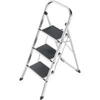 Hailo K60 Standardline | Aluminum Folding Step | Three Large Steps With Non-Skid Mats | Folding Safety Mechanism | Rectangular Rail For Convenient Transport| Rustproof | Easy To Store