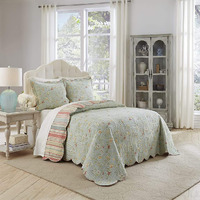 Waverly Garden Glitz Modern Farmhouse Floral 3-Piece Reversible Quilt Bedding Bed Spread Set, King/California King, Vapor