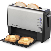 West Bend 77222 Toaster 2 Slice Quikserve Wide Slot Slide Through With Bagel And Gluten-Free Settings And Cool Touch Exterior Includes Removable Serving Tray, Silver