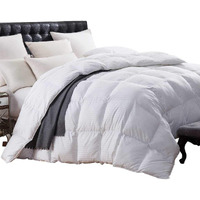 Goose Down Comforter - 1200 Thread-Count Cal King Size Siberian Goose Down Comforter, White Stripe, 100% Egyptian Cotton 750Fp, 50Oz