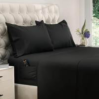Dreamcare Queen Size Sheets - Cooling Bed Sheets - 4Pcs Set - Up To 15"" Deep Pocket Queen Sheet Set - Sheets Queen Size Bed - Soft & Long Lasting 100% Fine Brushed Polyester With Side Pocket - Black
