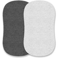Bassinet Fitted Sheets Compatible With Halo, Fisher Price, Delta, Graco - Fits Perfectly On 15 X 33 Inch Oval, Rectangular Mattress Pad - Snuggly Soft Jersey Cotton - Heather Grey - 2 Pack