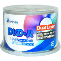 Smartbuy 100-Disc 8.5Gb/240Min 8X Dvd+R Dl White Inkjet Hub Printable Blank Media Disc + Black Permanent Marker