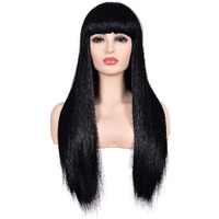 Morvally Women's 26"" Long Straight Black Synthetic Resistant Hair Wigs With Bangs Natural Looking Wig For Women Halloween Cosplay