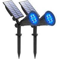 T-Sunus Blue Solar Spotlights 2 Pack, Ip65 Waterproof 4 Led Spot Lights Outdoor Halloween, Auto-On/Off Security Landscape Light 2 Modes For Christmas Tree Patio Garage Yard Garden Driveway Pool Fence