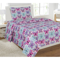 Linen Plus Sheet Set For Girls/Teens Butterfly Light Blue Turquoise Pink Purple Flat Sheet Fitted Sheet And Pillow Case Twin Size New