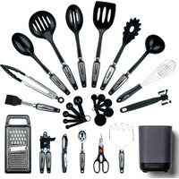 Silicone Kitchen Utensils Set & Holder: Cooking Utensils Set - Kitchen Essentials For New Home & 1St Apartment- Silicone Spatula Set, Cooking Spoons For Nonstick Cookware (Stainless Steel, Black)