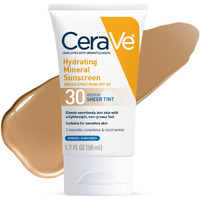 Cerave Hydrating Mineral Sunscreen Spf 30 With Sheer Tint | Tinted Mineral Sunscreen With Zinc Oxide & Titanium Dioxide | Blends Seamlessly For Healthy Glow | Medium, 1.7 Fluid Ounce