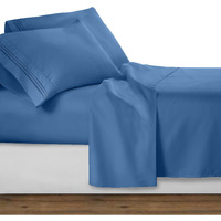 Clara Clark Bed Sheets, Premier 1800 Series 4 Piece Bed Sheet Set, Deep Pocket, Wrinkle, Fade, Stain Resistant, Luxury Soft Bedding Sheets & Pillowcases, Full, Blue Heaven