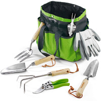 Workpro Garden Tools Set, 7 Piece, Stainless Steel, Green, Including Tote, Gloves, Trowel, Weeder, Cultivator-Gardening Gifts For Women & Men