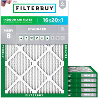 Filterbuy 16X20X1 Air Filter Merv 8 Dust Defense (6-Pack), Pleated Hvac Ac Furnace Air Filters Replacement (Actual Size: 15.50 X 19.50 X 0.75 Inches)