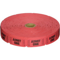 2000 Red Admit One Single Roll Consecutively Numbered Raffle Tickets