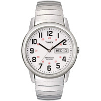 Timex Men's Easy Reader 35Mm Day-Date Watch - Silver-Tone Case White Dial With Silver-Tone Expansion Band