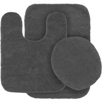 Mk Home Llc 3 Piece Bathroom Rug Set Bath Rug, Contour Mat & Lid Cover Non-Slip With Rubber Backing Solid New (Charcoal/Dark Grey)