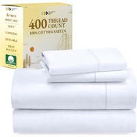 California Design Den Queen Size Bed Set, Good Housekeeping Award Winner, 400 Thread Count 100% Cotton Sheets Sateen, Deep Pocket Queen Sheets, Extra Soft Bed Sheets, Cooling Sheets (White)