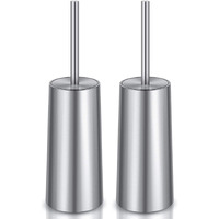 Ixo Toilet Brush And Holder, 2 Pack Toilet Brush Stainless Steel, Toilet Bowl Brush For Bathroom Toilet-Ergonomic, Elegant,Durable (Silver)
