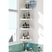 Corner Shower Caddy Tension Pole: Rust Proof 4Tier Shampoo Storage Organizer For Inside Shower - Telescoping Rod Shower Rack For Bathroom And Bathtub - Restroom Floor Standing Bath Rack Holder
