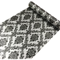 Yifely Retro Black Damask Furniture Paper Self-Adhesive Shelf Liner Light Grey Table Dresser Decor Sticker 17.7 Inch By 9.8 Feet