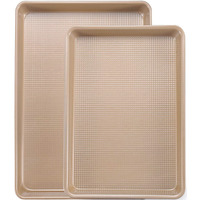Joho Baking Cookie Sheet Baking Pan Set, Professional Baking Sheet For Oven Nonstick, 2 Piece Bakeware Set, 9X13In,10X15In, Textured, Gold