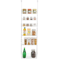 Smart Design Over The Door Pantry Organizer Rack With 6 Adjustable Shelves - Steel Metal Wire Baskets And Frame - Hanging - Wall Mountable - Cans, Spice, Storage, Closet, Bathroom, Kitchen - White