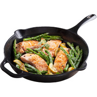 Victoria Cast Iron Skillet Large Frying Pan With Helper Handle Seasoned With 100% Kosher Certified Non-Gmo Flaxseed Oil, 12 Inch, Black