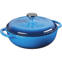Lodge 3 Quart Enameled Cast Iron Dutch Oven With Lid - Dual Handles - Oven Safe Up To 500 F Or On Stovetop - Use To Marinate, Cook, Bake, Refrigerate And Serve - Caribbean Blue