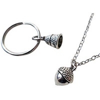 Acorn Necklace & Thimble Keychain Set - Peter Pan's Kiss; Couples Keychain Set