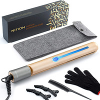 Nition Ceramic Tourmaline Hair Straighteners Lcd Flat Iron Mch Fast Heating Up. Healthy Home Straightening Styling Tools With Travel Pouch Bag. 265-450F Adjustable. 1"" Smooth 3D Plate. Dual Voltage