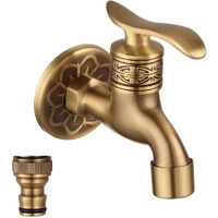 Toliwel Antique Brass Garden Outdoor Faucet Bathroom Wall Mount Water Decorative Hose Single Cold Tap G 1/2 Inch Connection Spigot