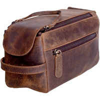 Komalc Premium Buffalo Leather Unisex Toiletry Bag Travel Dopp Kit
