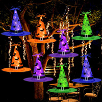 Ivenf Halloween Decoration Lights, 8 Pcs Hanging Witch Hat With String Lights, Spider & Bat Halloween Decor Hocus Pocus Decor For Garden Yard Indoor Outside Party, 19.6Ft, 4 Colors