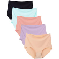 Buankoxy 5 Pack Women's Seamless Invisible Hipster Panties High Waist Underwear(7, Assorted Colors)