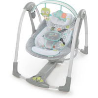Ingenuity Swing 'N Go 5-Speed Baby Swing - Foldable, Portable, 2 Plush Toys & Sounds, 0-9 Months 6-20 Lbs (Hugs & Hoots)