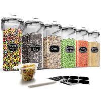 Wildone Storage Containers Set, Large Bpa Free Plastic Airtight Food Containers 4L /135.3Oz For Cereal, Flour, Sugar, 6 Piece Cereal Dispensers With 20 Labels & Marker, Black