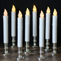 Dromance 9"" Flameless Window Taper Candles Battery Operated With 8-Key Remote And Timer, 8 Pack White Christmas Holdiay Window Candles With Silver Holders, Suction Cups And Aa Batteries Included